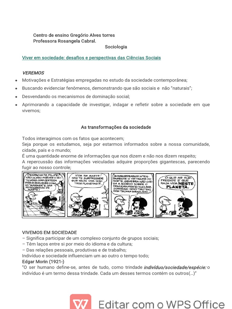 Desafios da Vida em Sociedade | PDF | Sociedade | Sociologia