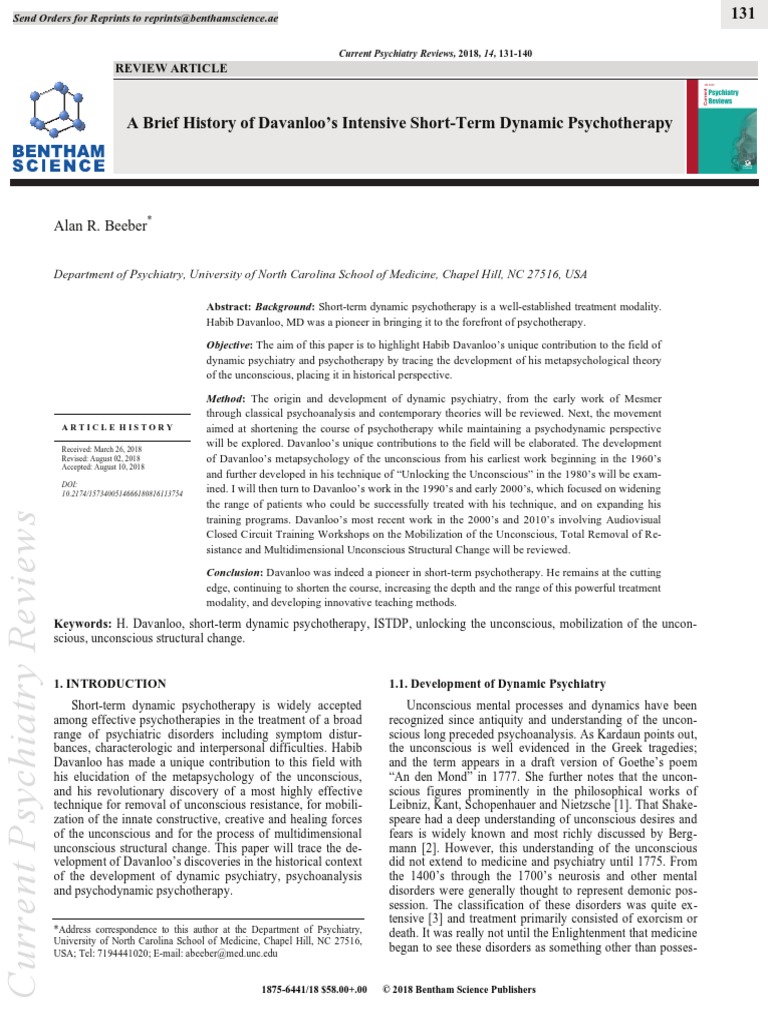 2018 - Beeber - A Brief History of Davanloo's Istdp | PDF ...