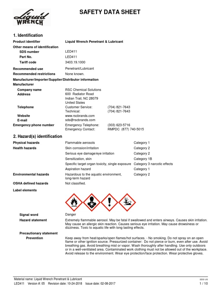 LED411 Pro & Lubricant PDF Firefighting Dangerous Goods