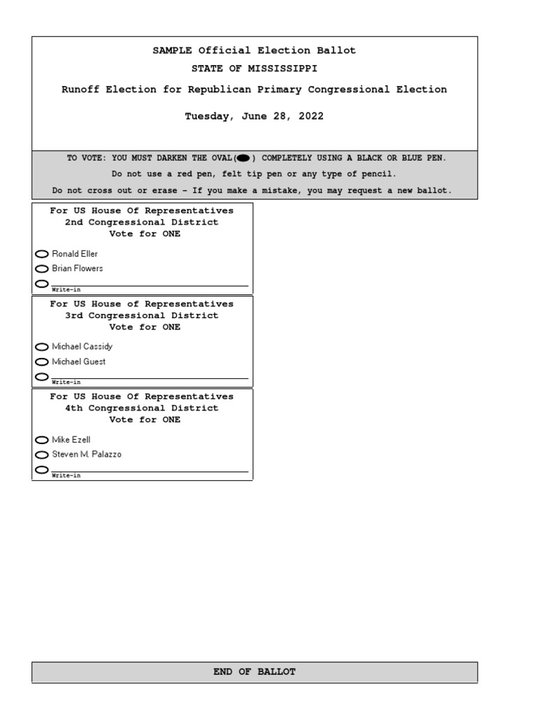 2022 Republican Primary Runoff Sample Ballot PDF