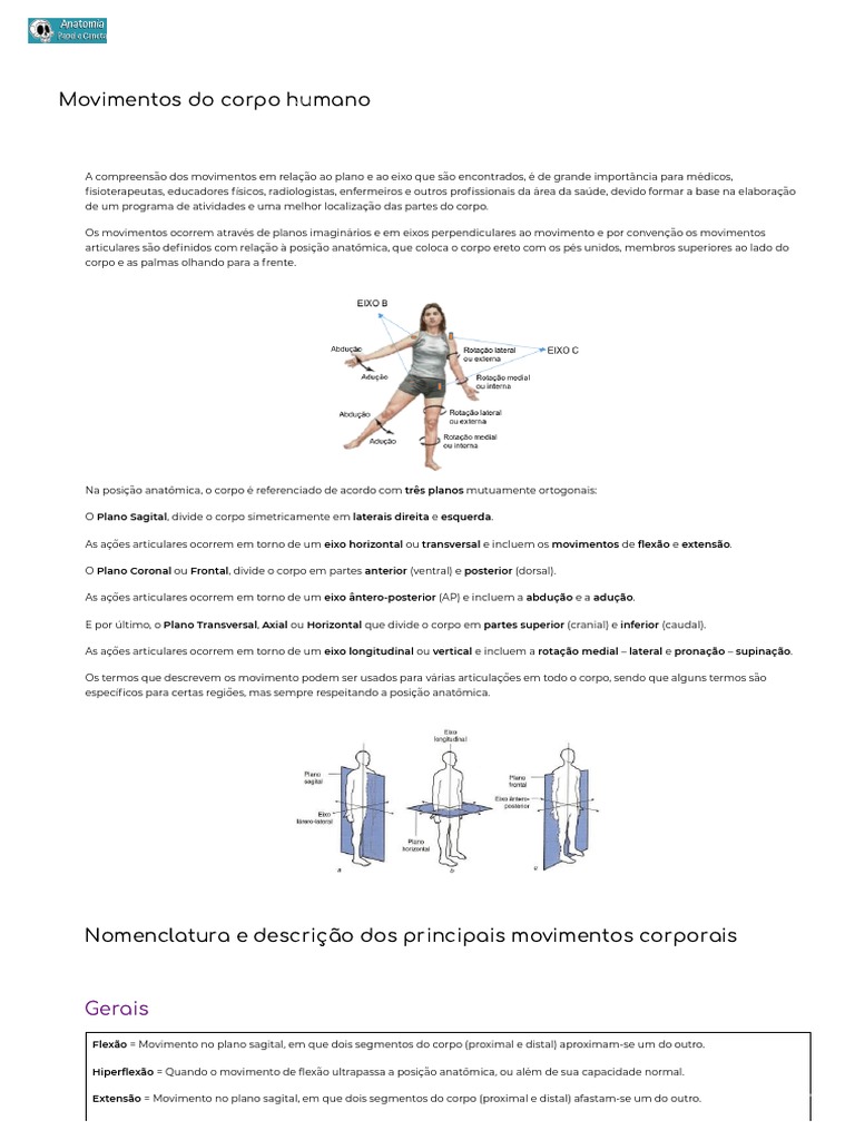 Movimentos Do Corpo Humano - Anatomia Papel e Caneta | PDF | Joelho ...