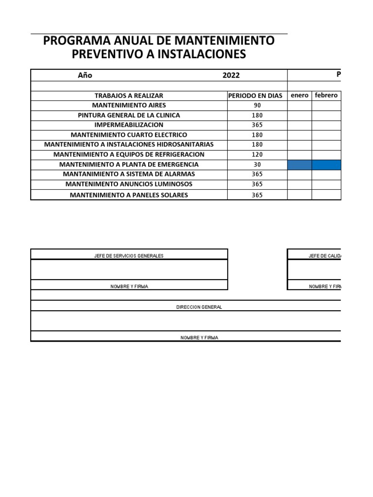Programa Anual de Mantenimiento PDF