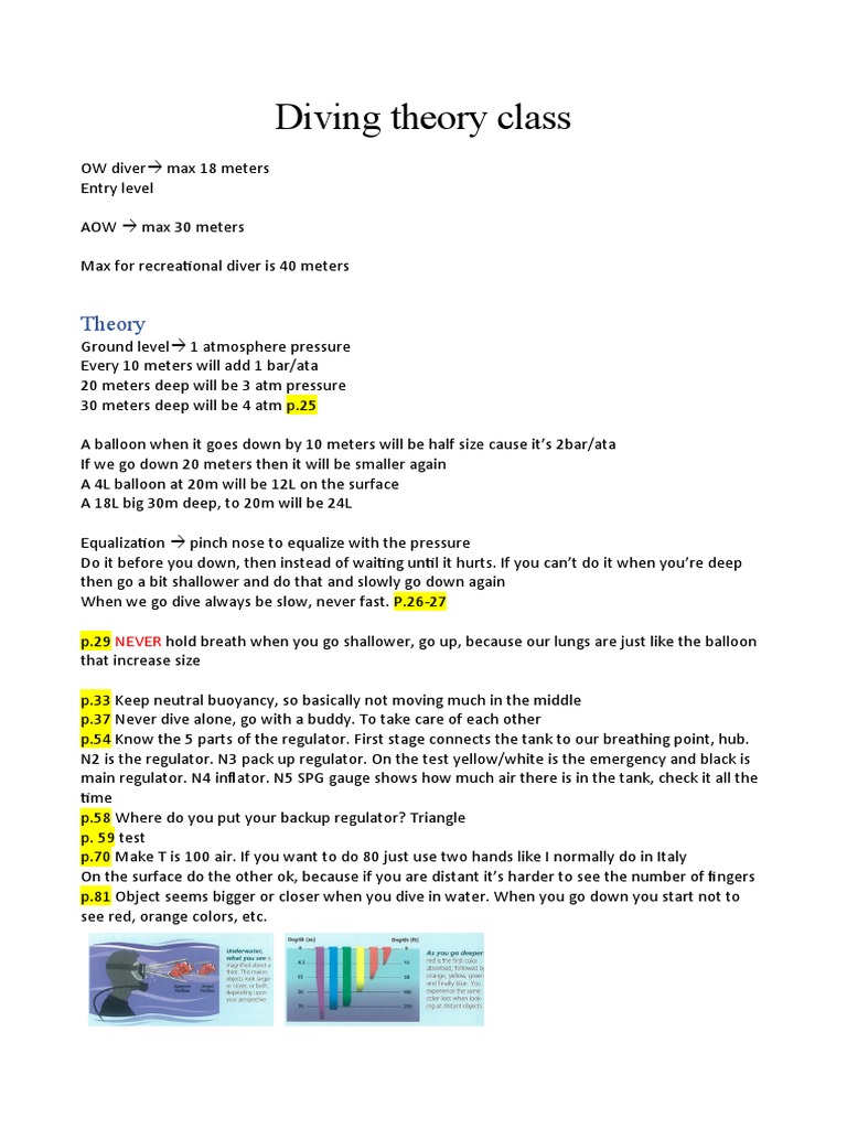 Diving Theory Class PDF Scuba Diving Equipment