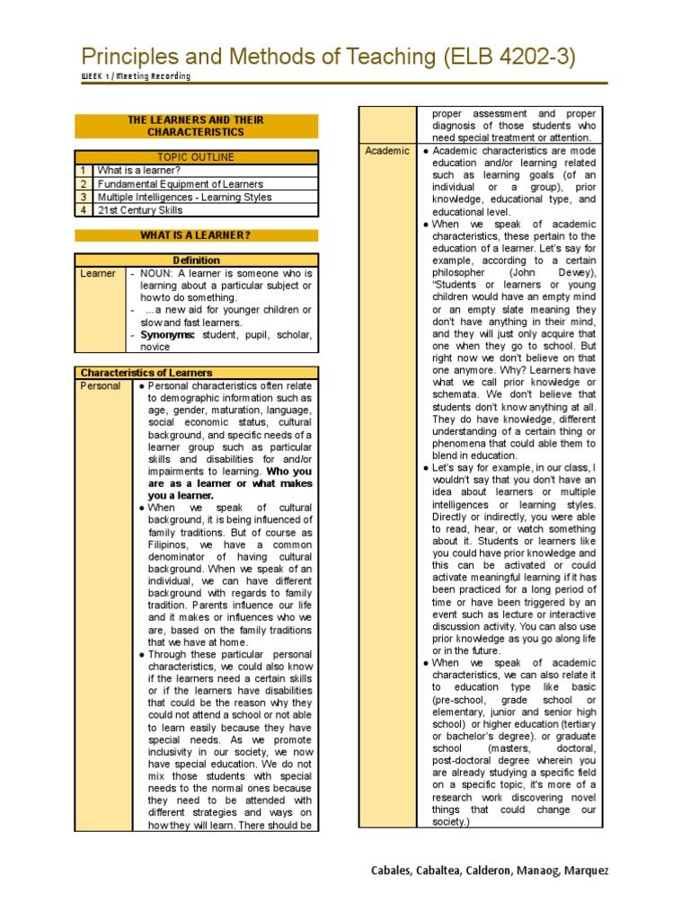 Understanding Learner Characteristics | PDF | Learning | Educational ...