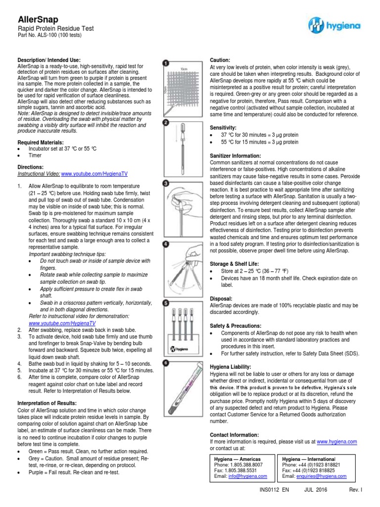 Ins Allersnap Rev I All Languages PDF Disinfectant Hygiene