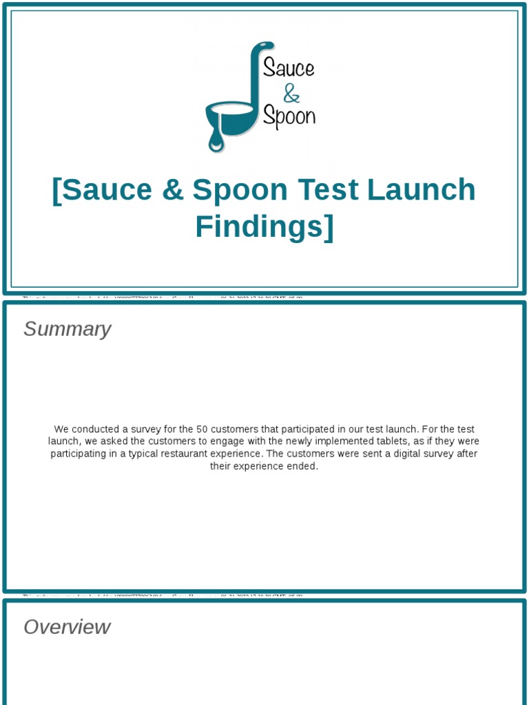 Sauce & Spoon Test Launch Findings PDF