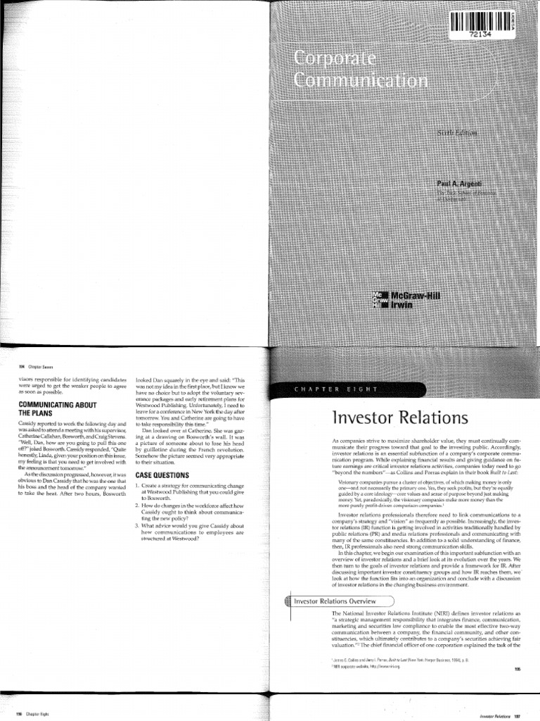 Argenti, P. Corporate Communication. Cap. 8-9 | PDF | Investor | Stocks