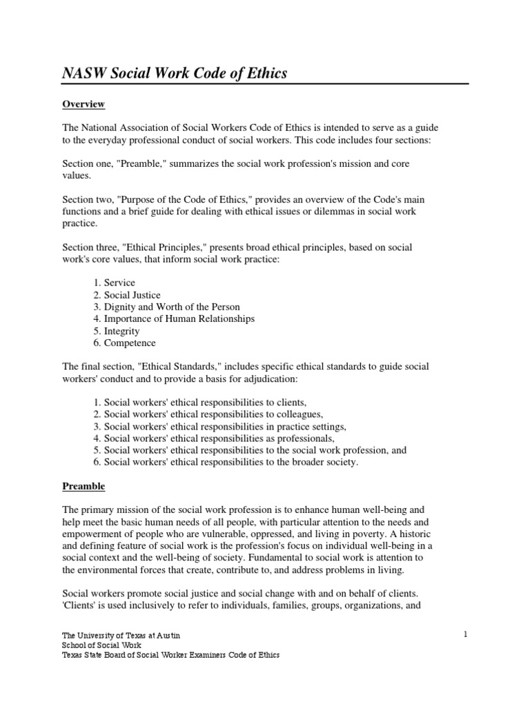 NASW Social Work Code of Ethics PDF Confidentiality Social Work