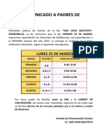 Comunicado a Padres de Familia Primera Remesa 2022