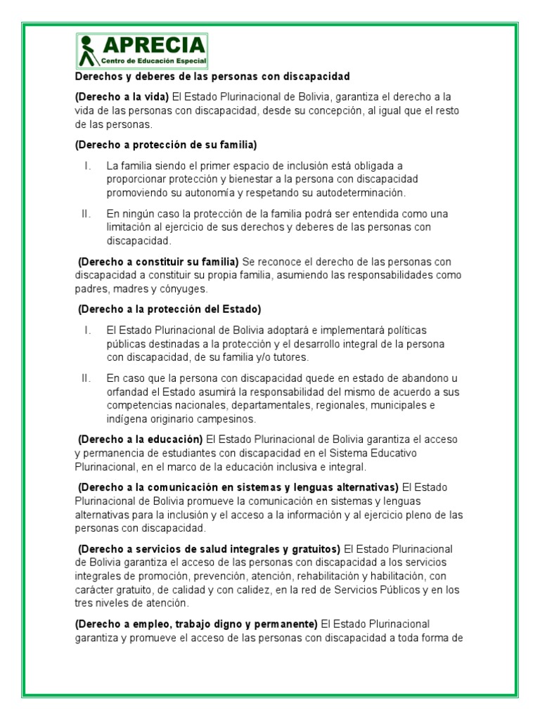 Derechos y Deberes de Las Personas Con Discapacidad | PDF | Invalidez ...