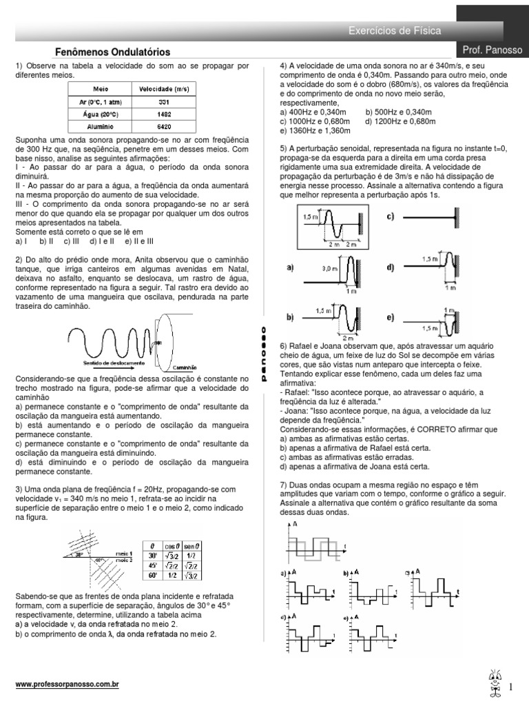 Exercícios sobre Fenômenos Ondulatórios | PDF | Ondas | Frequência