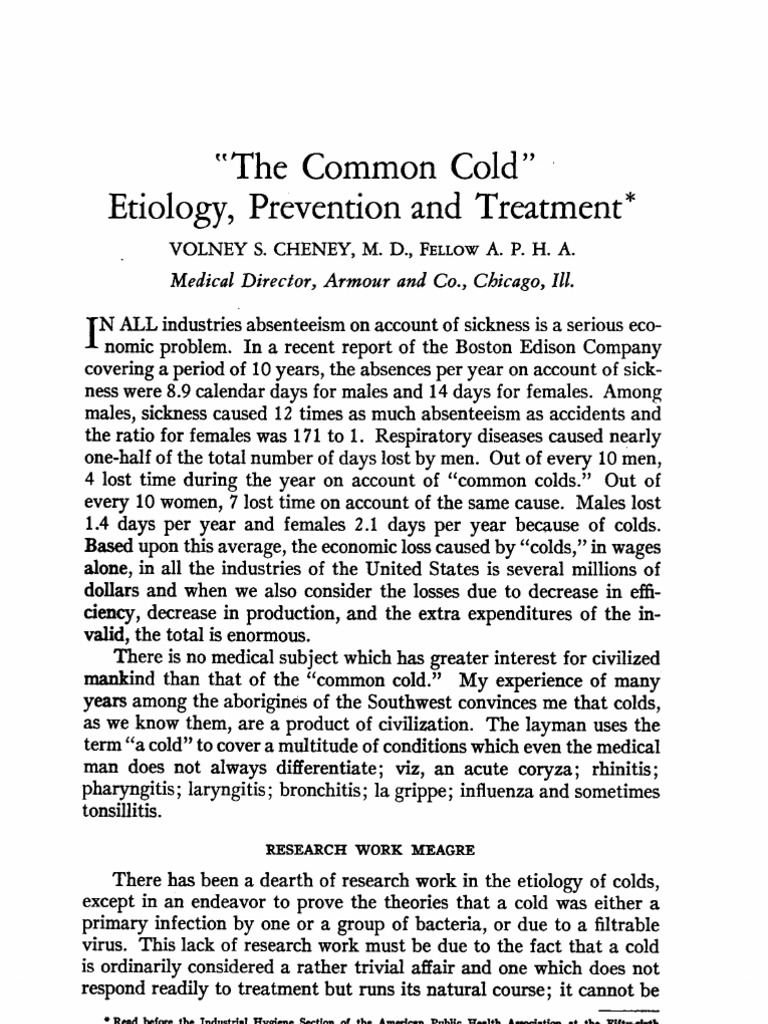 Understanding the Common Cold: Causes & Impact | PDF | Common Cold ...