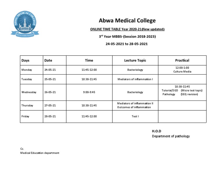3rd Year Time Table Online | PDF