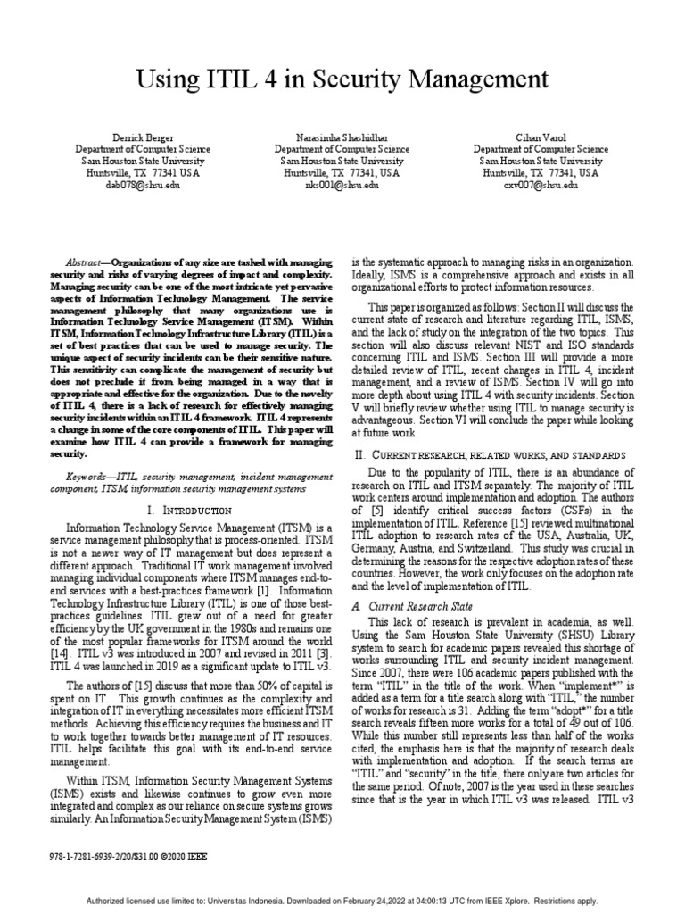 Using ITIL 4 in Security Management | PDF | Risk Management | It ...