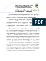 La Nueva Ley de Tierras y El Derecho de Propiedad de Las Comunidades Campesinas