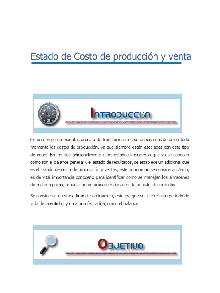 Estado de Costo de Producción y Ventas | PDF | Contabilidad | Business