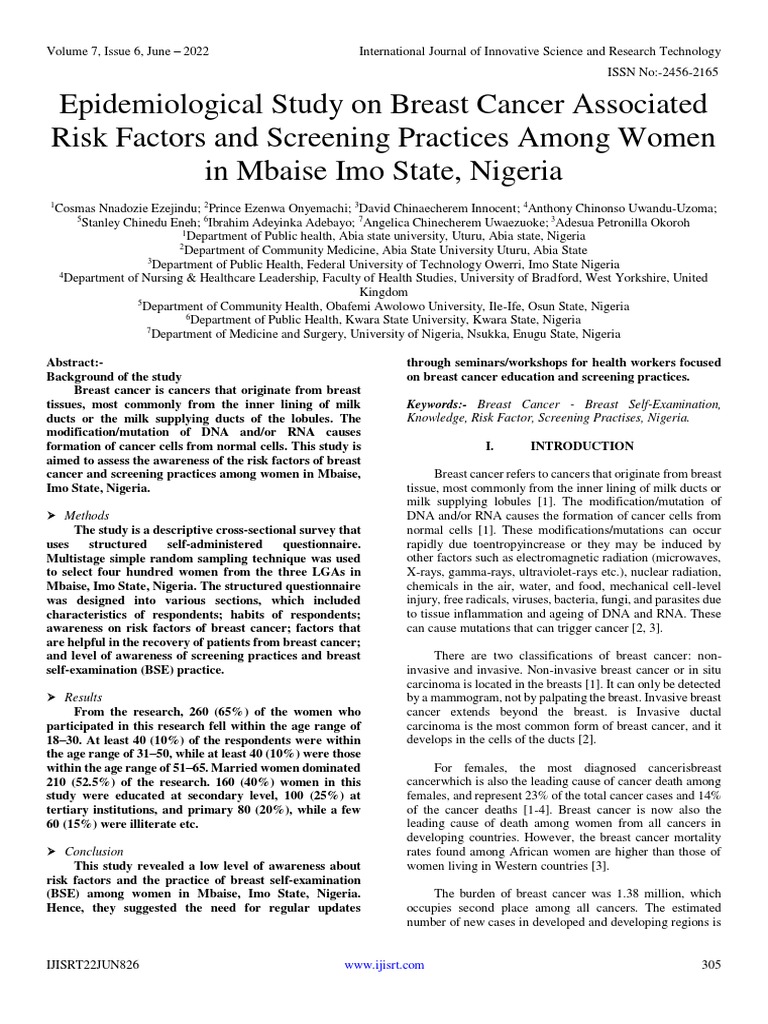 Breast Cancer Awareness in Mbaise, Nigeria | PDF | Breast Cancer ...