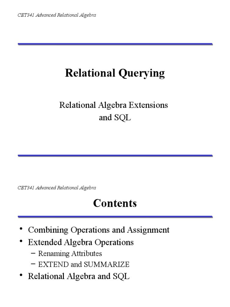 Relational Querying: Relational Algebra Extensions and SQL | PDF