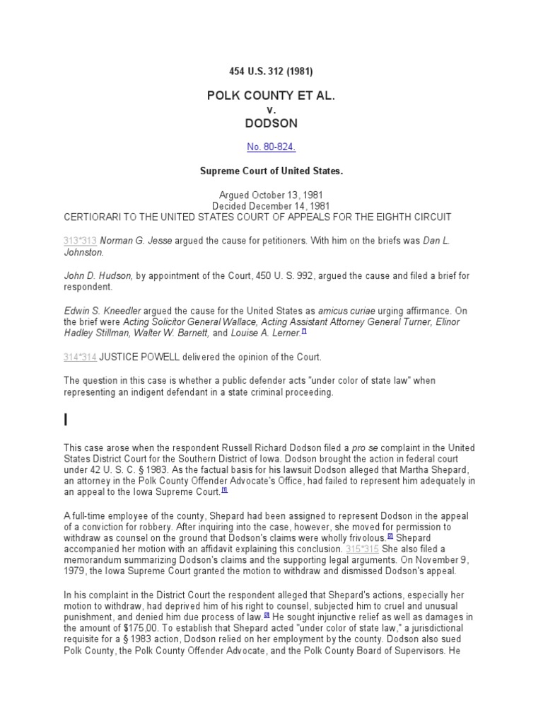 Polk County v. Dodson | PDF | Public Defender | Lawsuit