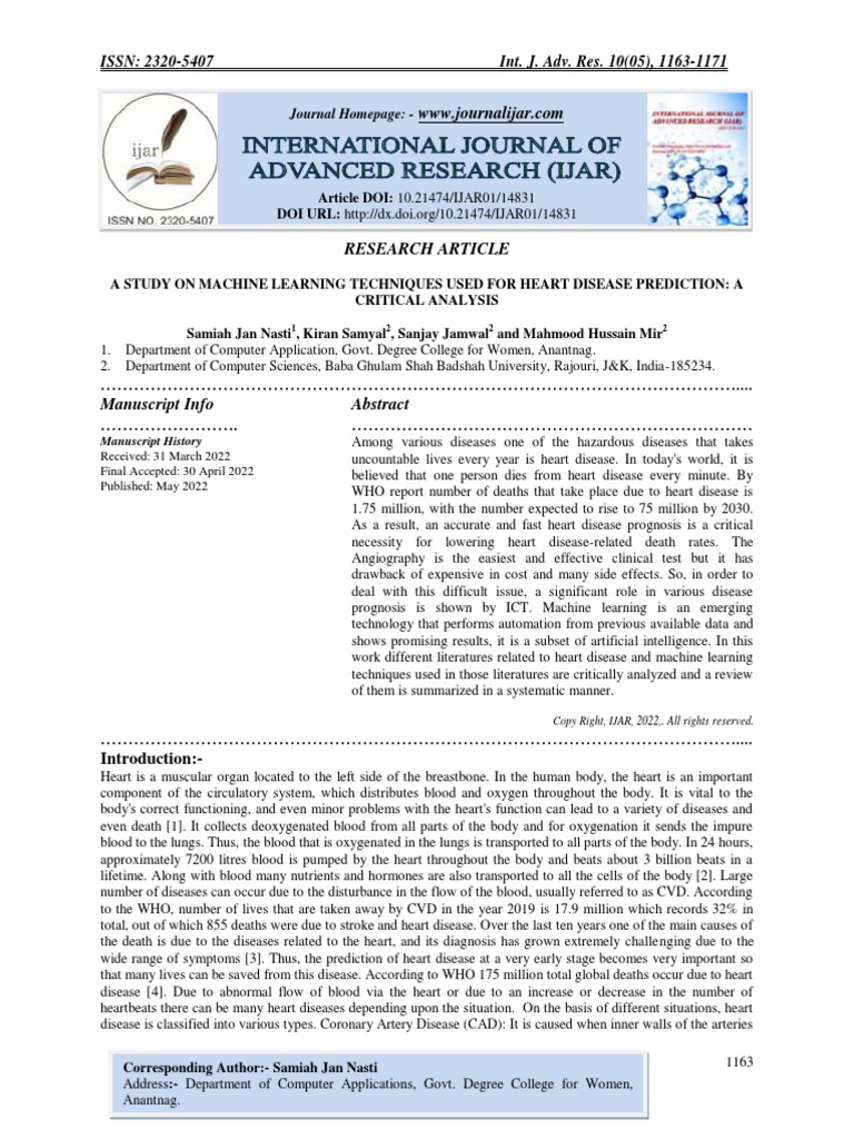 Machine Learning for Heart Disease Prediction | PDF | Machine Learning ...
