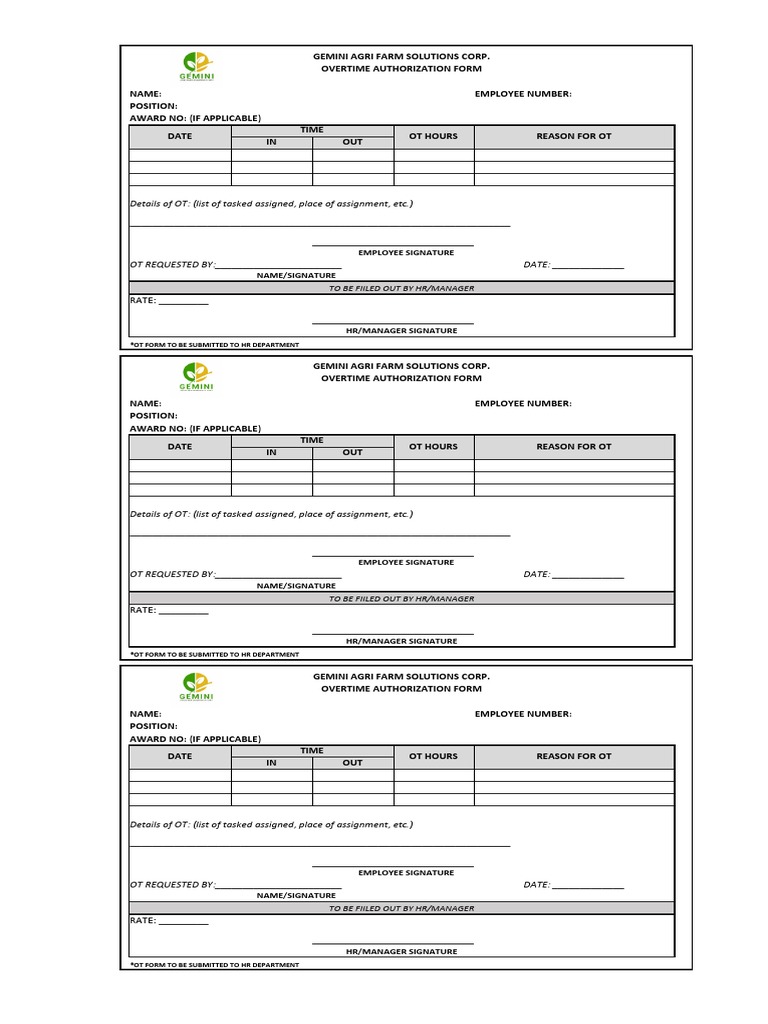 Ot Form | PDF | Overtime | Employment