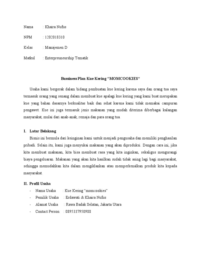 Analisis Usaha Kue Kering Momcookies Pdf