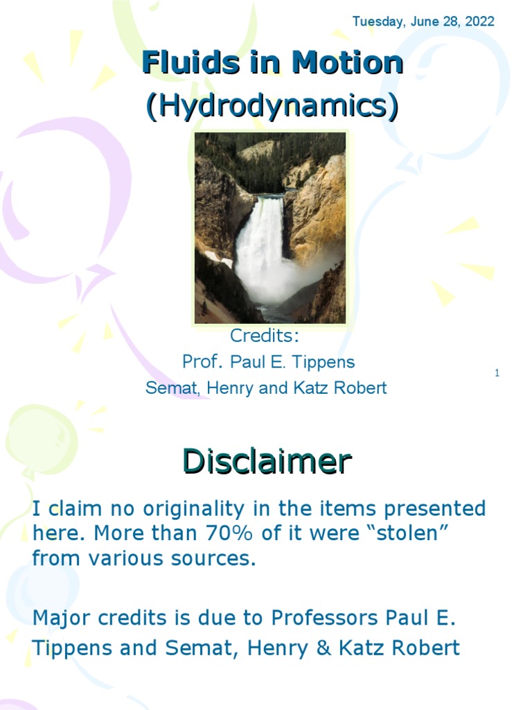 10 Fluids in Motion (Hydrodynamics) PDF Fluid Dynamics Laminar Flow