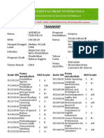 Transkrip: Kode MK Nama Matakuliah SKS Grade Kode MK Nama Matakuliah SKS Grade