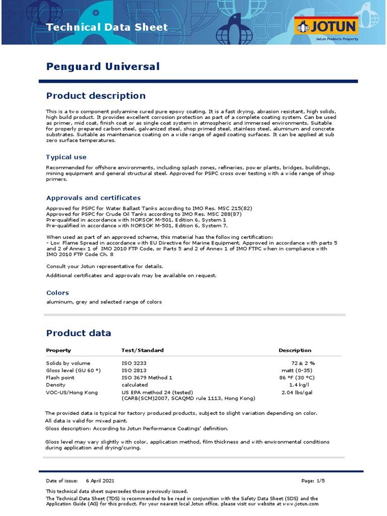 Penguard Universal Technical Data Sheet PDF Abrasive Epoxy