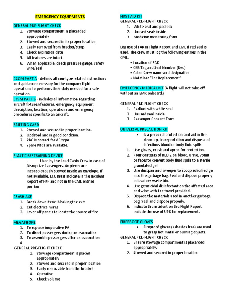 Comprehensive Guide to Aircraft Emergency Equipment and Systems Pre