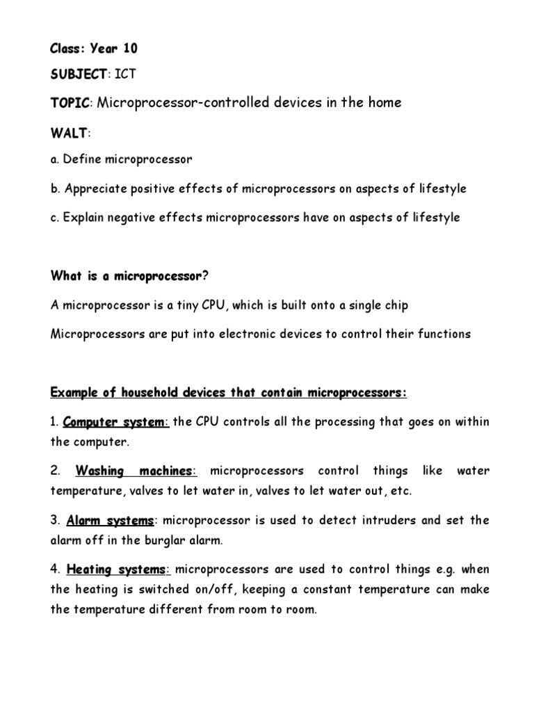 MicroprocessorControlled Devices in The Home PDF Microprocessor