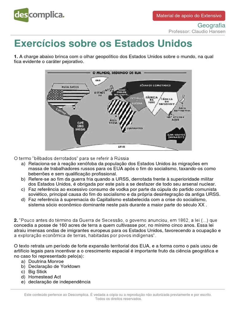 Exercícios sobre os Estados Unidos | PDF | Os Estados Unidos ...