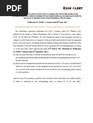 Customs Notification 50/2017 Overview | PDF | Liquefied Petroleum