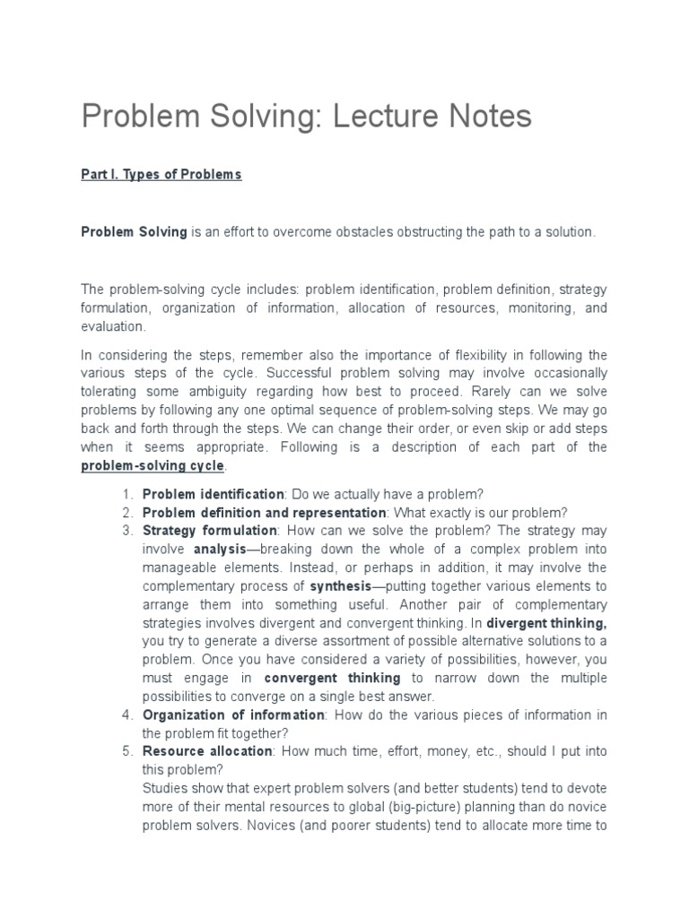 Problem Solving: Lecture Notes: Part I. Types of Problems | PDF ...