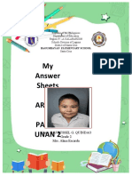My Answer Sheets in Aralin G Panlip Unan 2: Name: Roj Russel G. Quindao Grade 2 Mrs. Alma Escarda