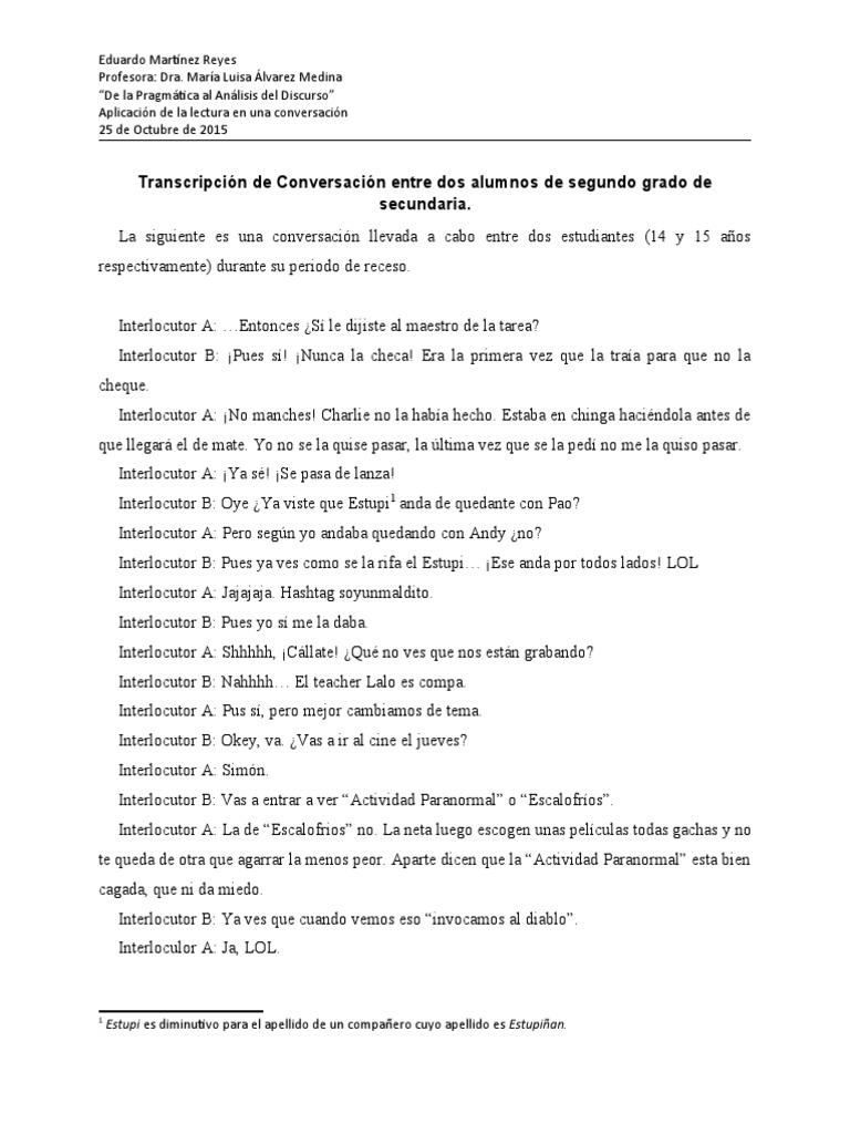 Análisis de una conversación entre estudiantes