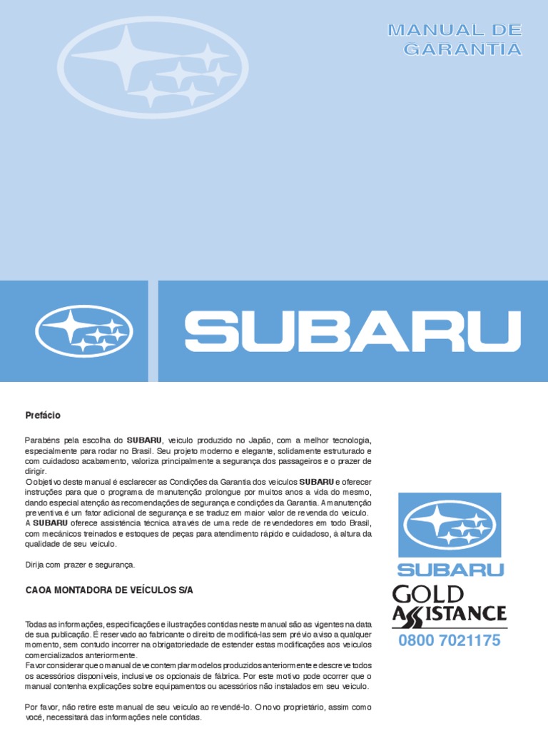 Garantia Subaru | PDF | Freio | Tecnologia de veículos