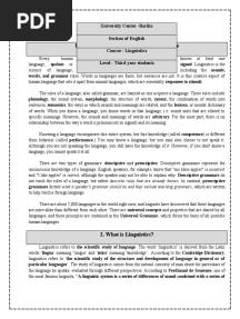 Linguistic Theories, Branches and Fields