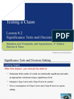 Testing A Claim: Lesson 8.2 Significance Tests and Decision Making