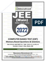 JEE Main 2022 June Session 1 Shift-2 (DT 28-06-2022) Chemistry