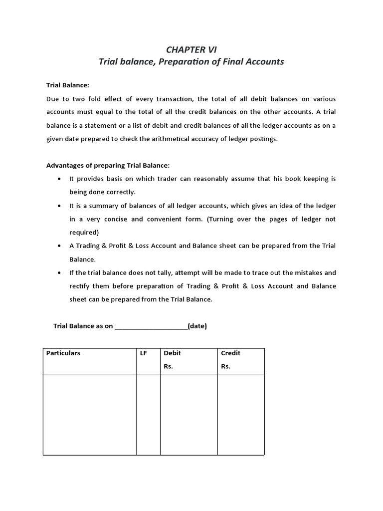 Chapter6 - Trial balance and Preparation of Final Accounts я | PDF ...