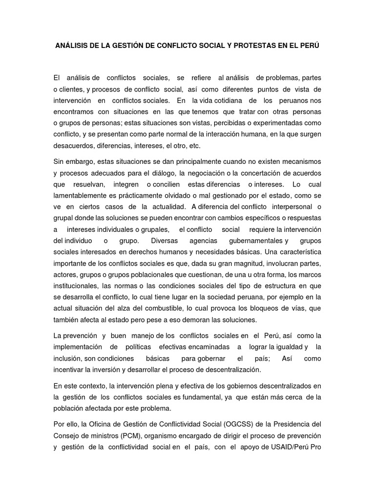 Gestión de Conflictos Sociales en Perú | PDF | Conflicto (proceso ...