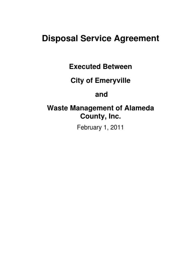 Disposal Service Agreement Executed Between City of Emeryville and