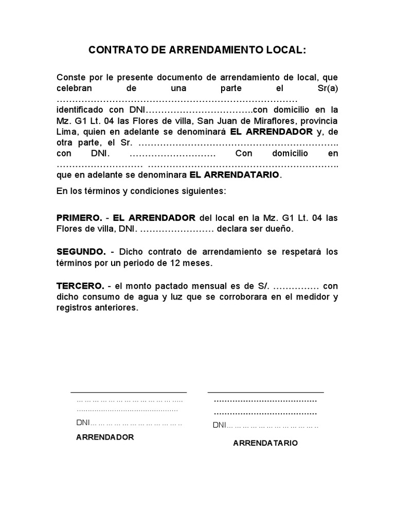 Contrato de Arrendamiento de Local | PDF | Finanzas y dinero | Derecho