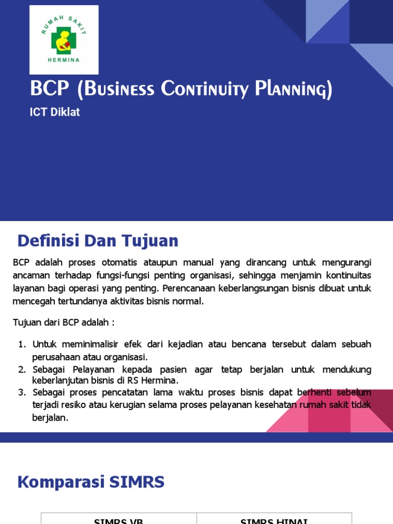 BCP untuk Pelayanan RS Hermina | PDF | Pengelolaan Keuangan & Uang