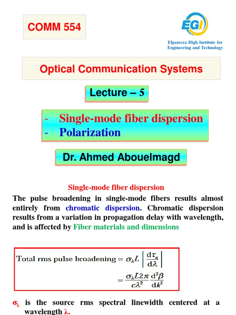 554 Optical Communication Systems PDF Dispersion (Optics
