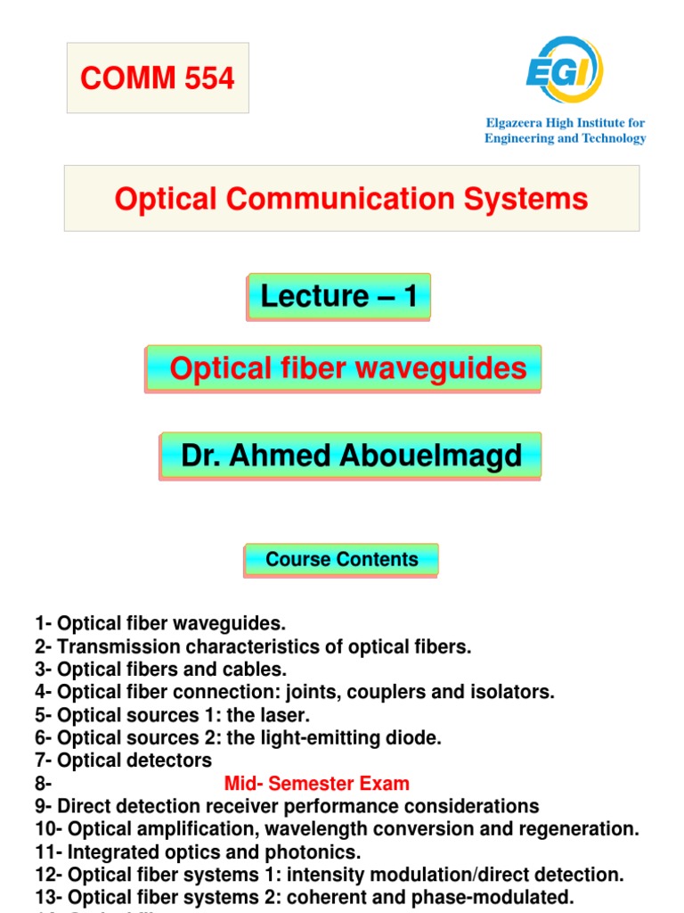 Lec.1 COMM 554 Optical Communication Systems PDF Optical Fiber