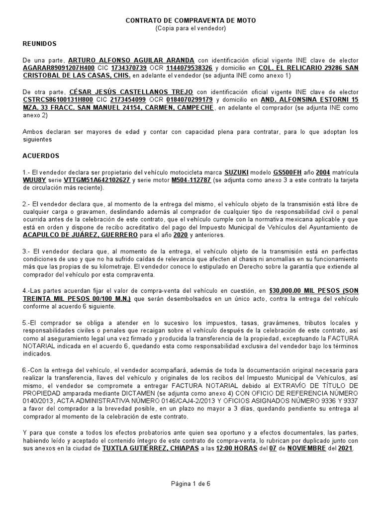 Contrato de Compraventa de Moto | PDF | Negocios | Finanzas y dinero