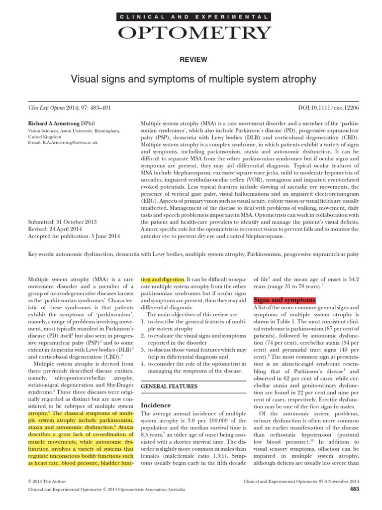 3.visual Sign and Symptomps of Multiple System Atrophy | PDF ...