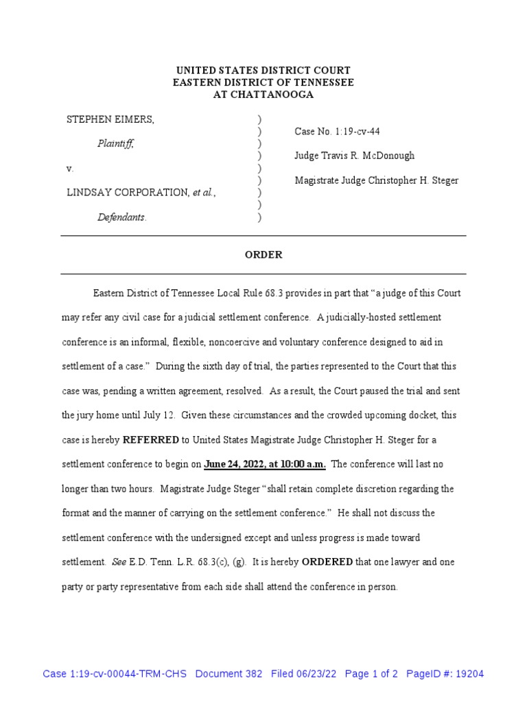 Eimers Settlement PDF Judge Trials